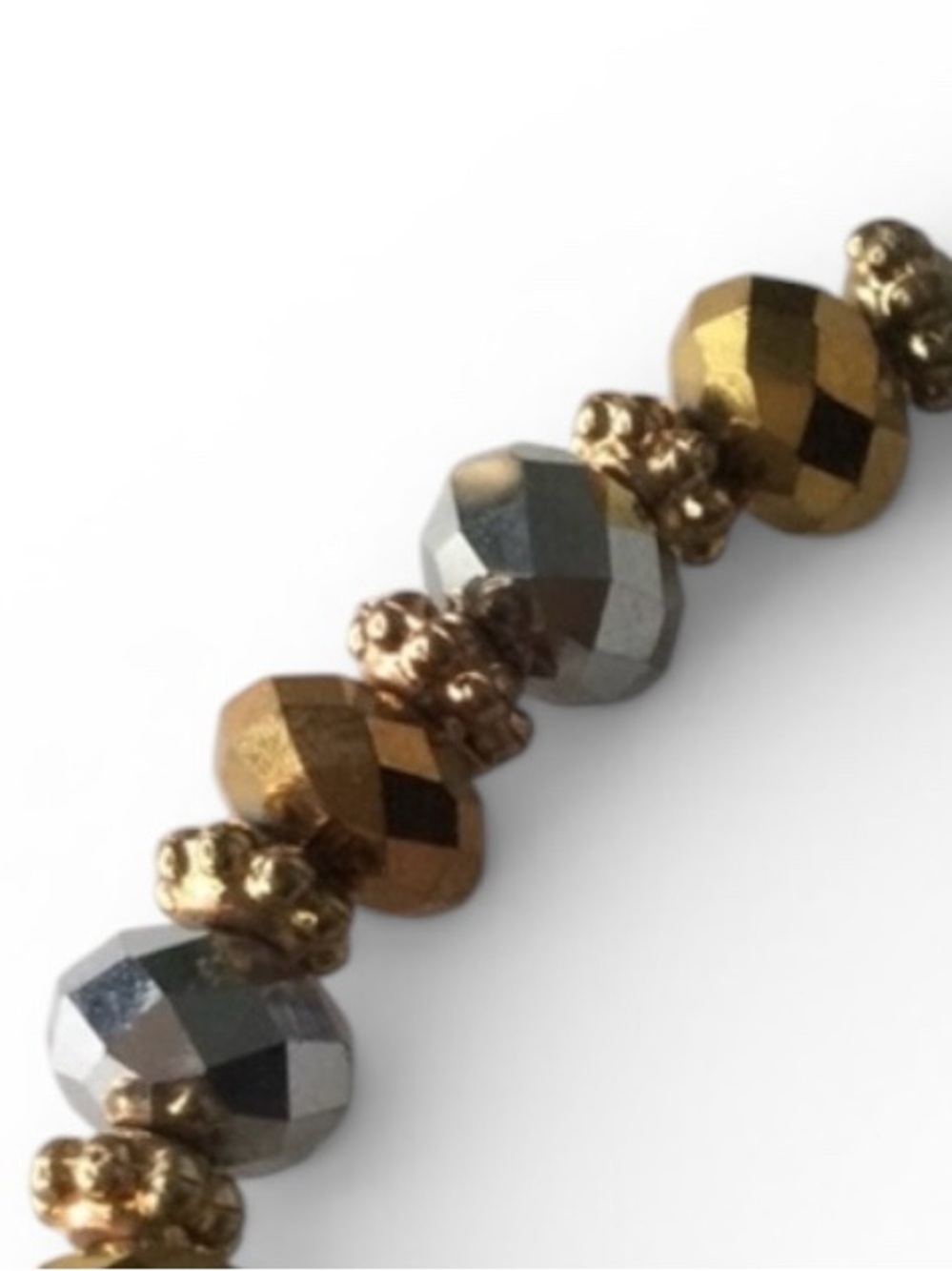 Handmade Faceted Beaded Stretch Bracelet - Metallic Silver, Gold & Copper - Picture 4 of 10